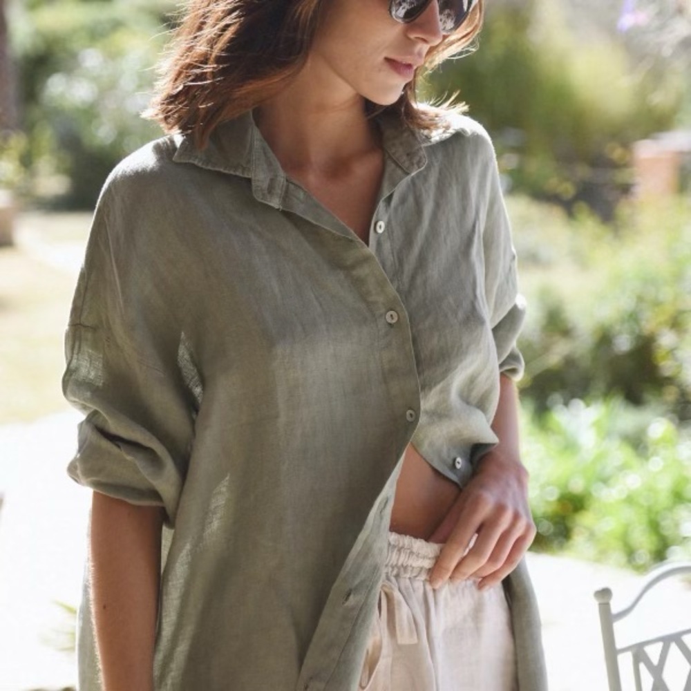 Beachwood Baby Top Women’s Medium 100% Linen The Palma Shirt Sage Green